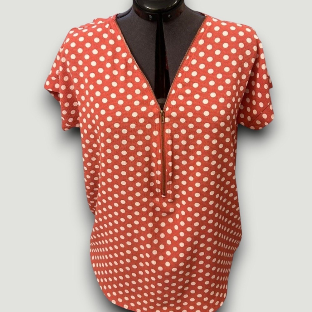 Tovia Womens Blouse Salmon Pink M Polka Dot Rockabilly Retro Officewear Chic - Picture 4 of 7